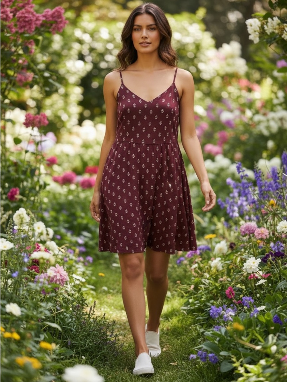 Old Navy Burgundy Floral-Print Midi Dress - Picture 4 of 7